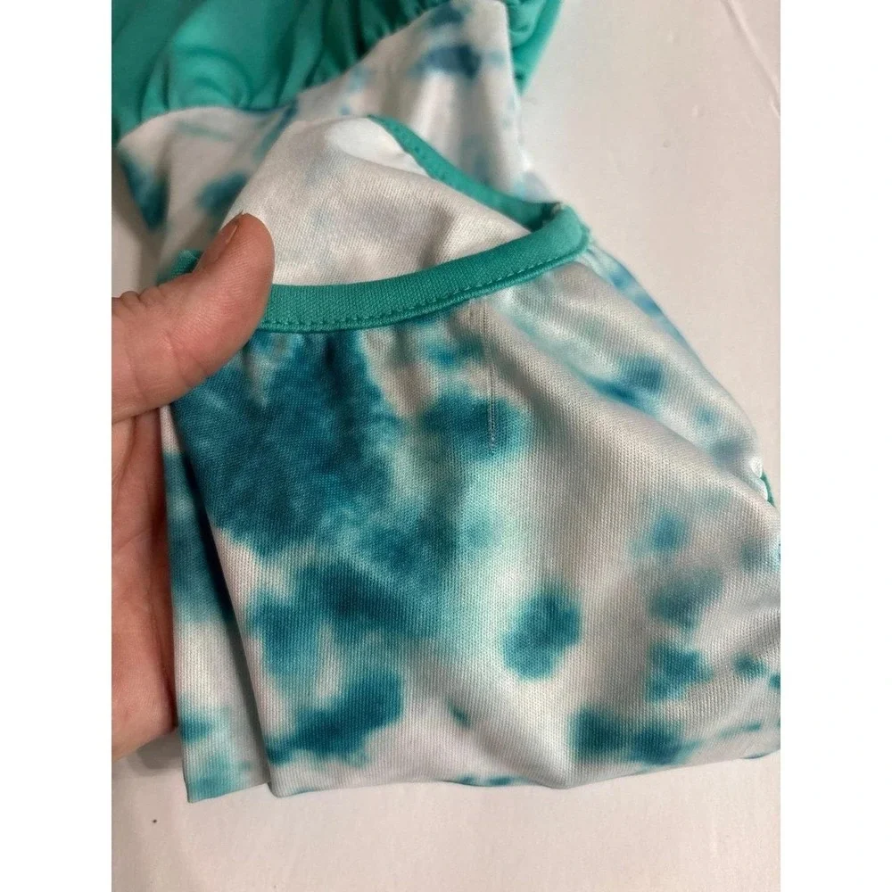 Dog Tie Dye Blue & Mint Swim Suit Shirt (Small/Medium)